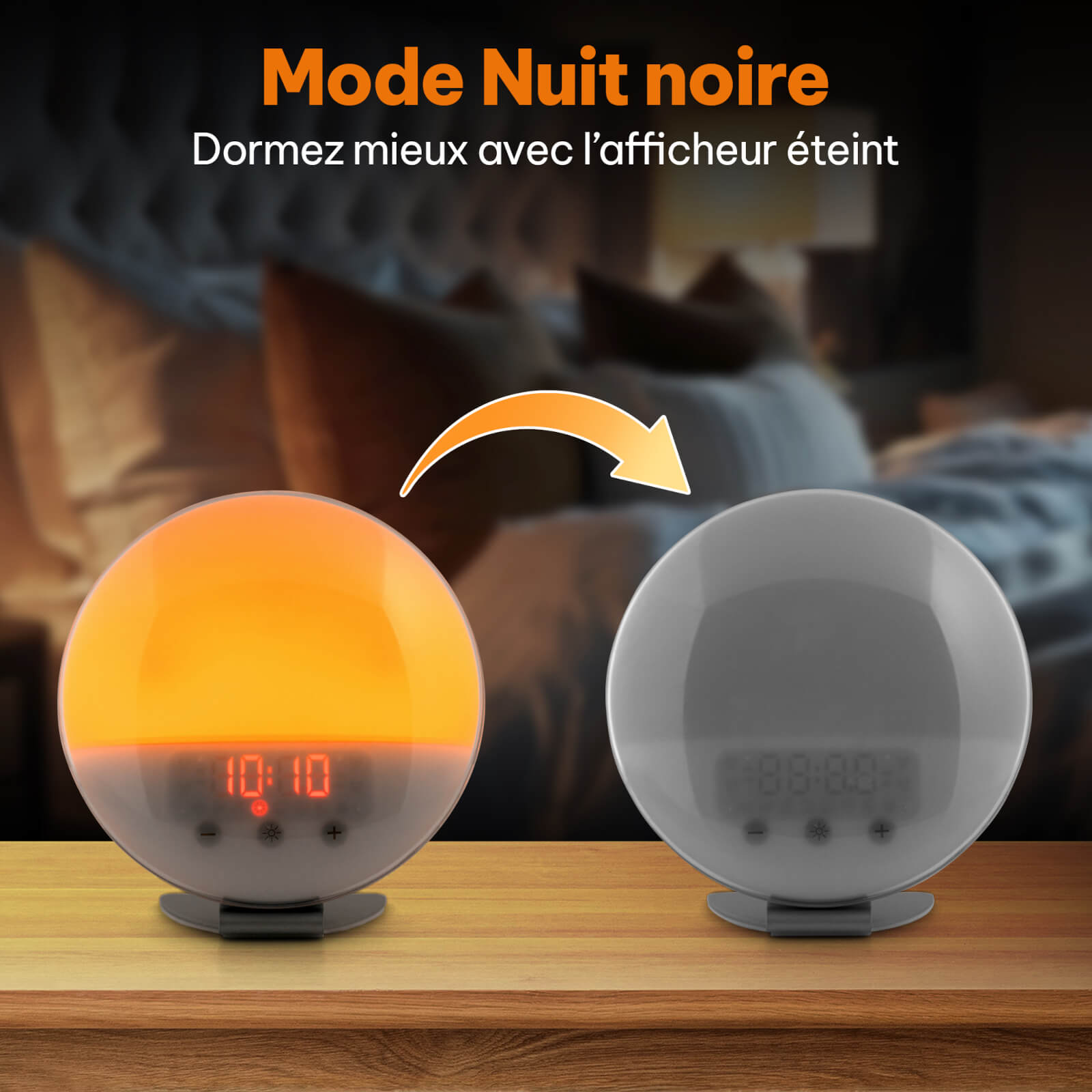 Lampe Réveil Simulateur Aube Et Crépuscule Joselin - Lampe De Chevet à Changement De Couleur, écran, USB, Noir